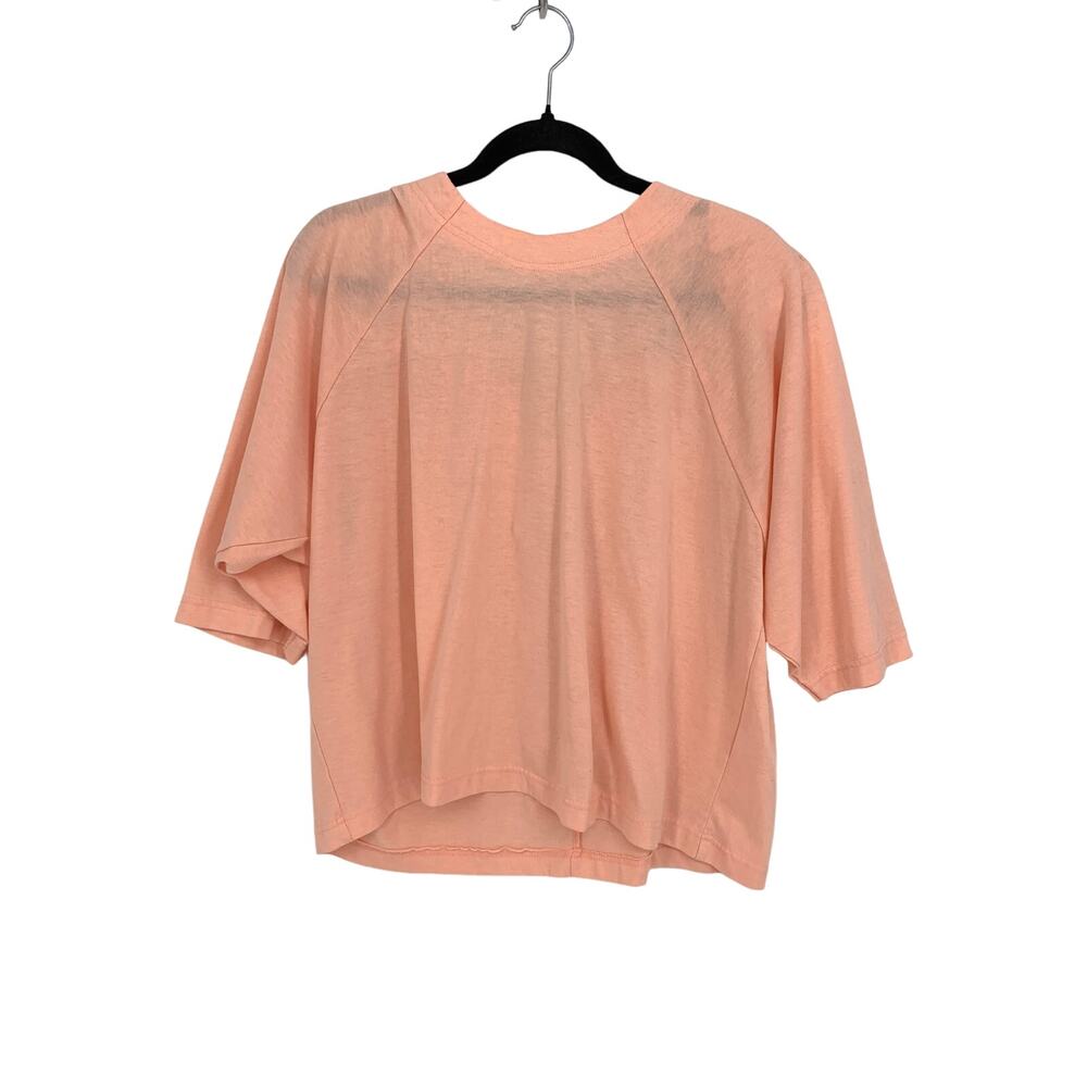 Vintage 80s Top Womens 18 Peach 3/4 Sleeve Bow Back Detail Cutouts